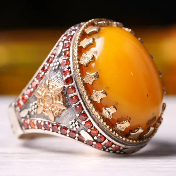 Silver Agate and Citrine Stone Mens Ring Main image