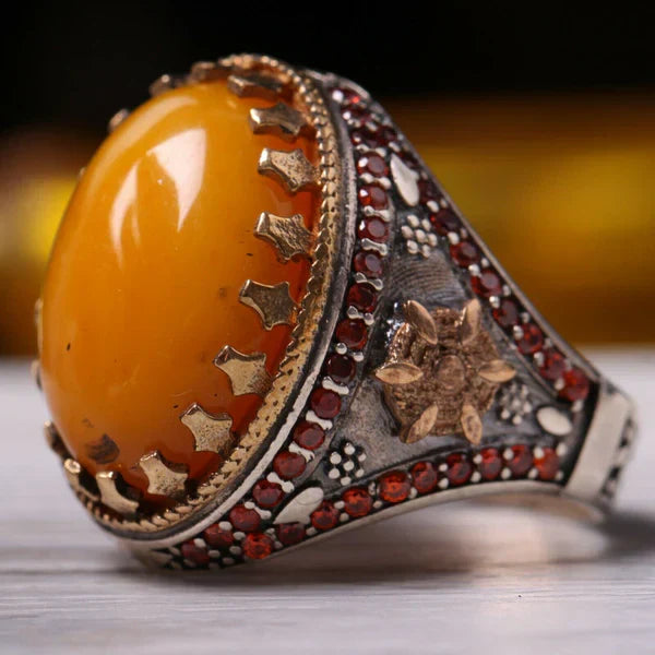 Silver Agate and Citrine Stone Mens Ring Secondary image