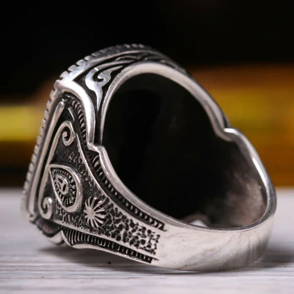 Silver Antique Black Onyx Stone Mens Ring Secondary image