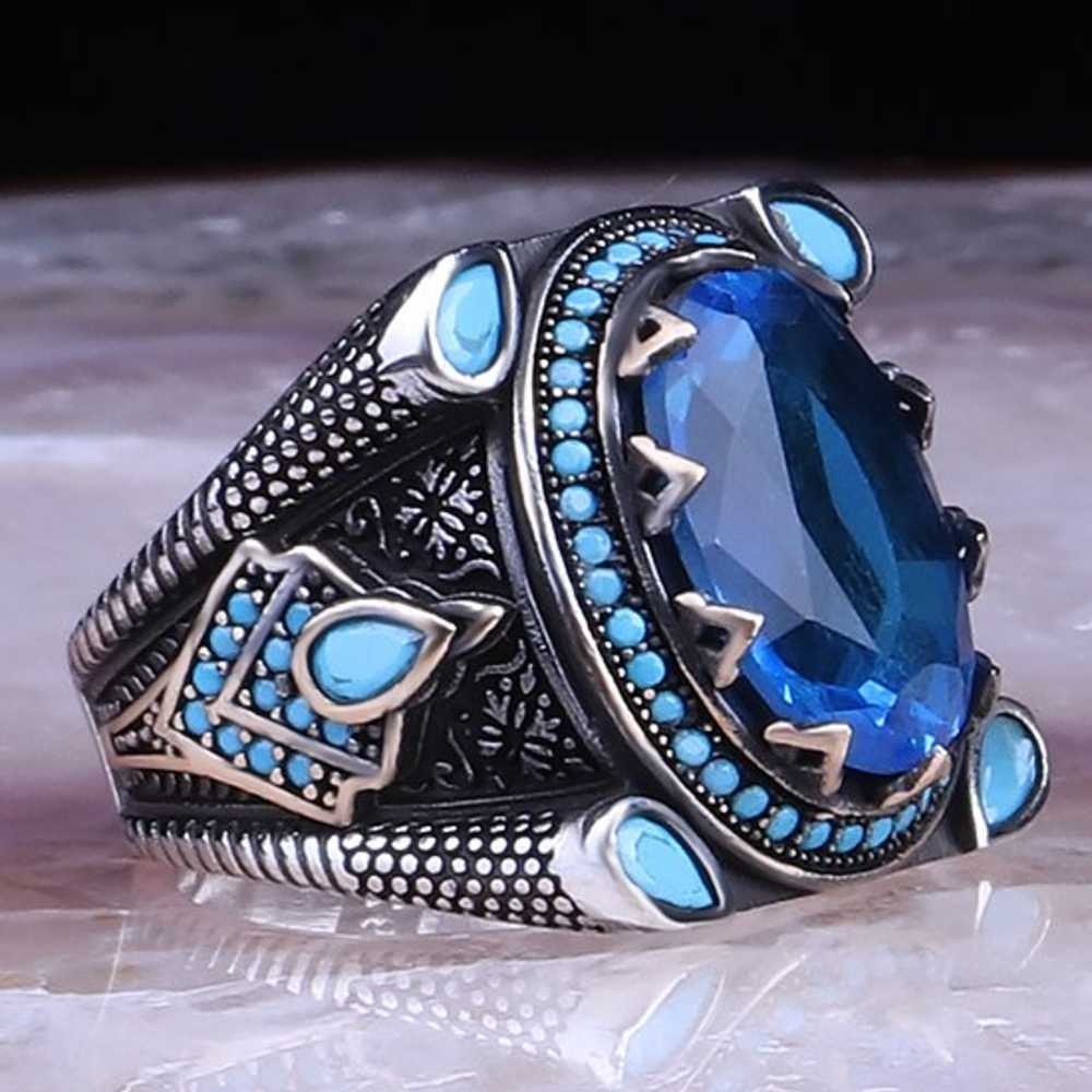Silver Attractive Aquamarine Stone Elegant Mens Ring Main image