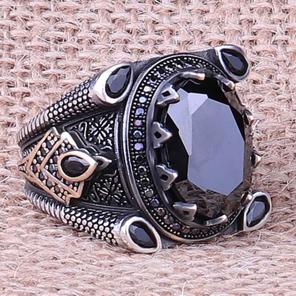 Silver Attractive Onyx Stone Elegant Mens Ring Main image