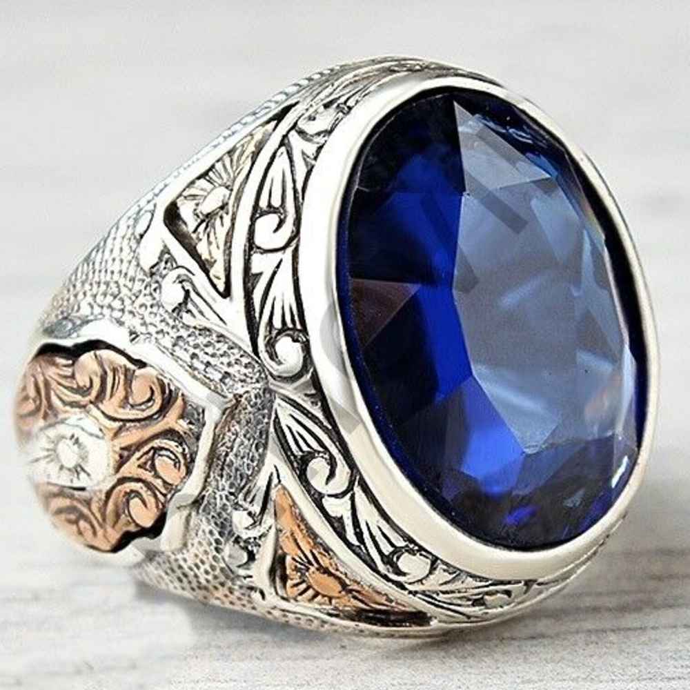 Silver Blue Sapphire Stone Handmade Ring for Men Main image