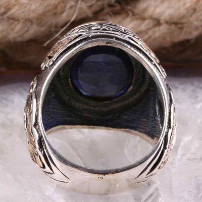Silver Blue Sapphire Stone Handmade Ring for Men Secondary image