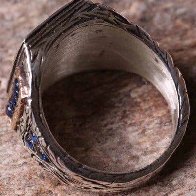 Silver Christian Cross Sapphire Religious Mens Ring Secondary image