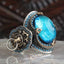 Silver Clear Aquamarine Stone King Lion Mens Ring