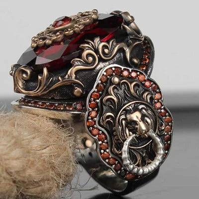 Silver Clear Ruby Stone Lion Mens Ring Secondary image