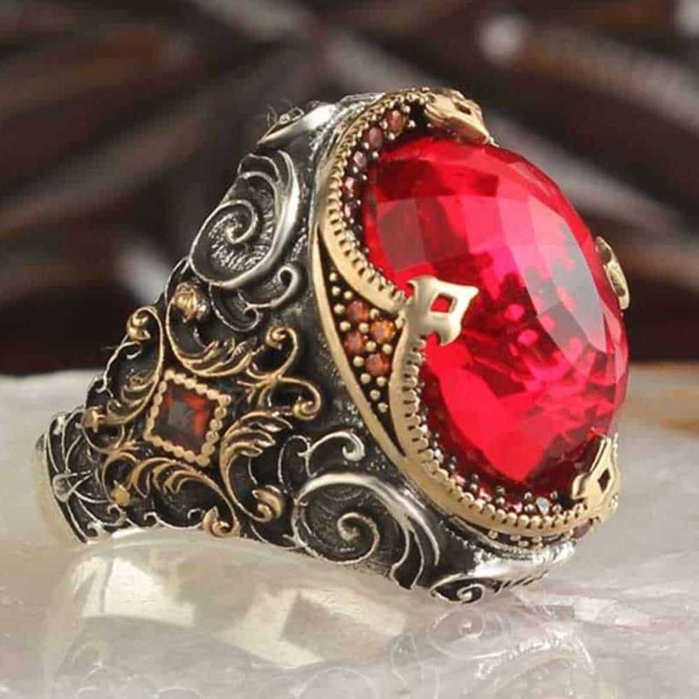 Silver Elegant Ruby Stone Mens Ring Main image