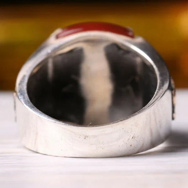 Silver Freedom Eagle Style Agate Aqeeq Stone Mens Ring