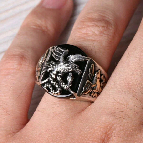 Silver Freedom Eagle Style Onyx Stone Mens Ring Secondary image