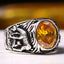 Silver Gazelle Style Yellow Citrine Stone Mens Ring