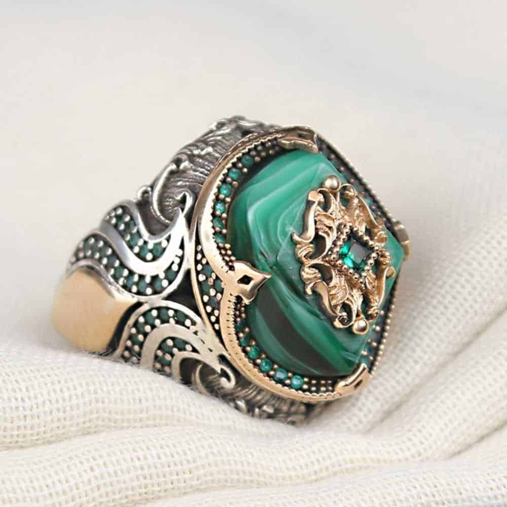 Silver Green Amber Stone Best Mens Ring Main image