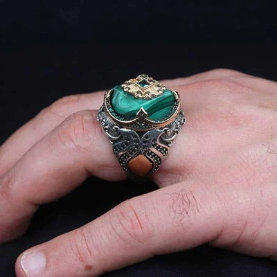 Silver Green Amber Stone Best Mens Ring Secondary image