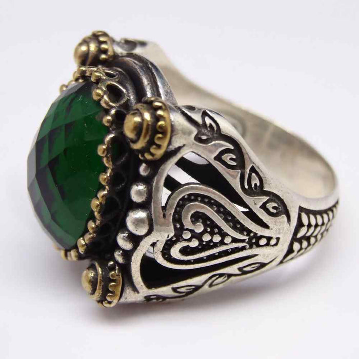 Silver Handmade Emerald Stone Ring for Men Secondary image