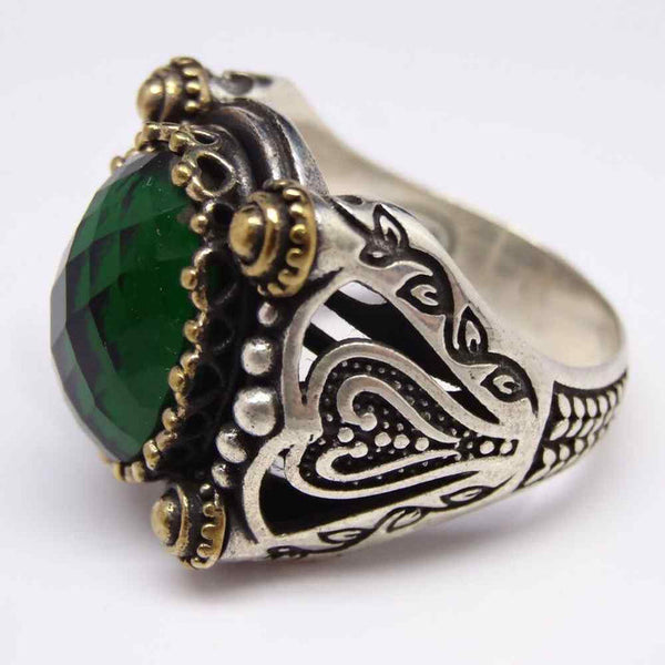 Silver Handmade Emerald Stone Ring for Men