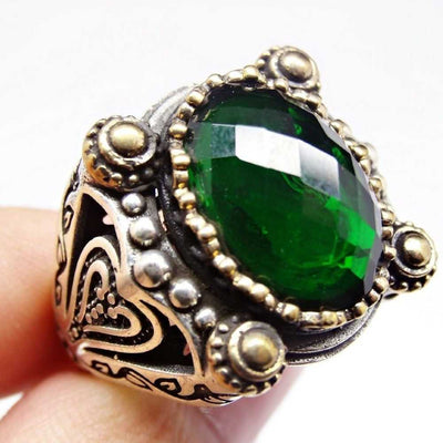 Silver Handmade Emerald Stone Ring for Men Main image