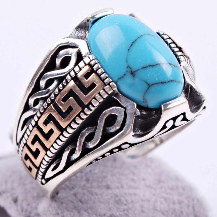 Silver Handsome Turquoise Stone Mens Ring Main image