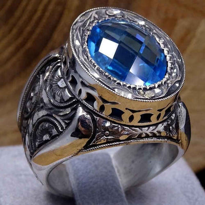 Silver Heavy Best Aquamarine Stone Mens Ring Secondary image