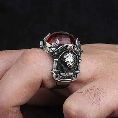 Silver Luxury Ruby Stone King Lion Mens Ring Secondary image