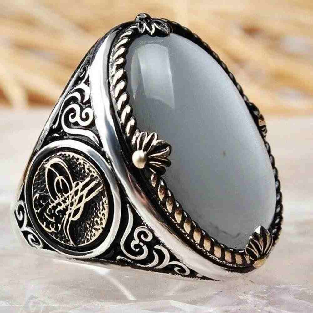 Silver Mens Ring with Original Agate Stone Main image