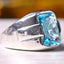 Silver New Luxury Aquamarine Stone Mens Ring