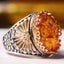 Silver Orange Amber and Turquoise Stone Mens Ring