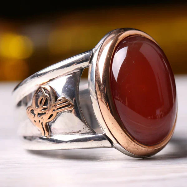 Silver Ottaman Agate Aqeeq Stone Mens Ring Main image