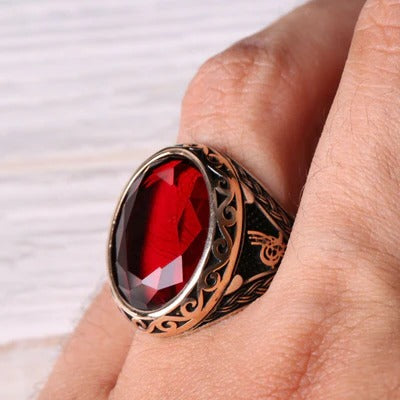 Silver Ottoman Red Ruby Stone Mens Ring Secondary image