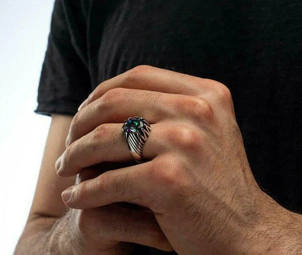 Silver Rainbow Mystic Topaz Stone Luxury Mens Ring Secondary image