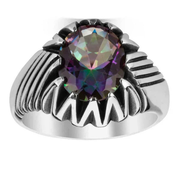 Silver Rainbow Mystic Topaz Stone Luxury Mens Ring Main image