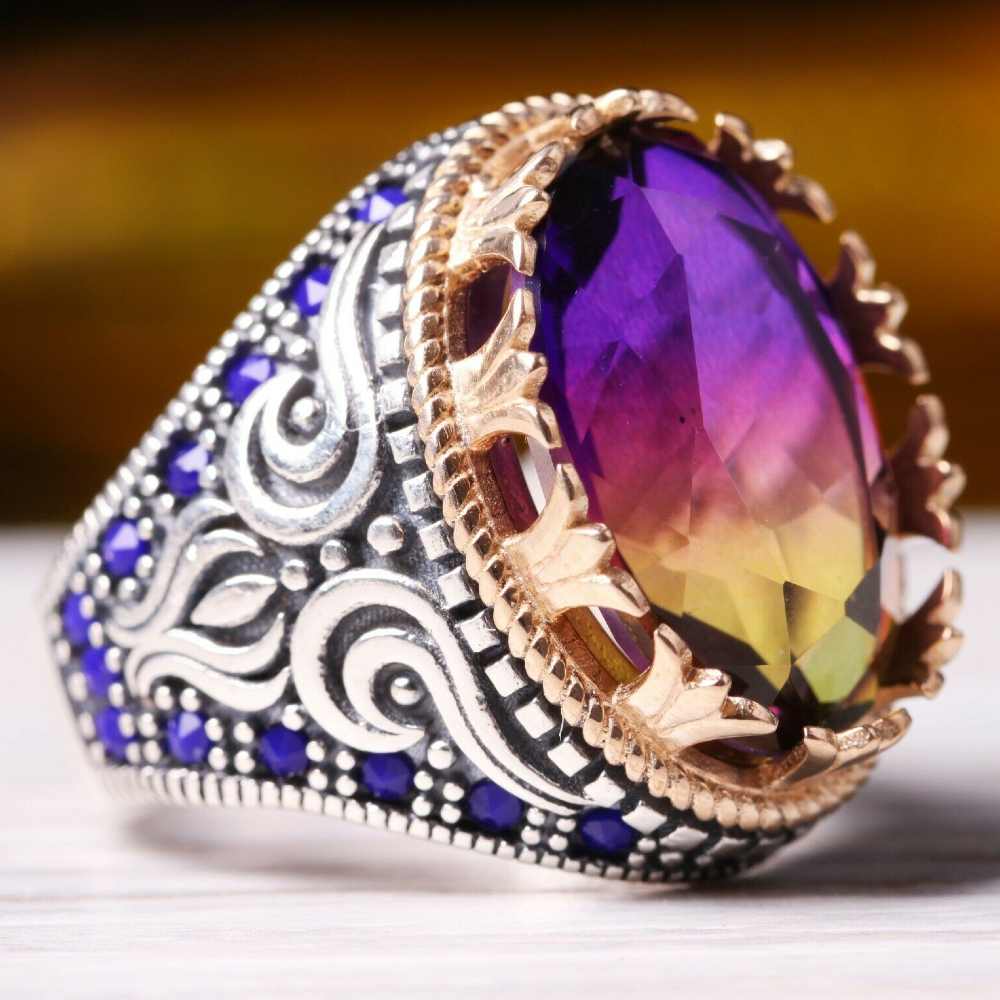 Silver Rainbow Tourmaline Stone Mens Ring Main image