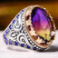 Silver Rainbow Tourmaline Stone Mens Ring