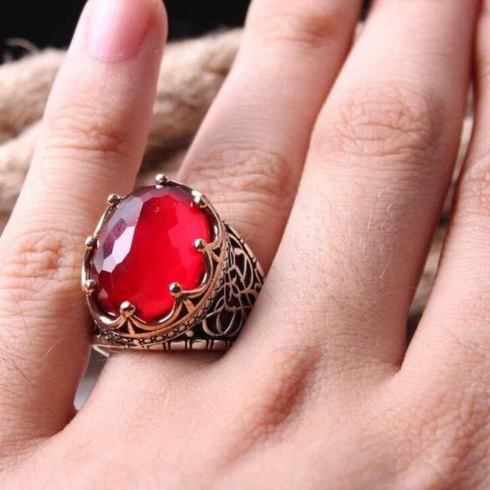 Silver Ruby Stone King Crown Mens Ring Secondary image