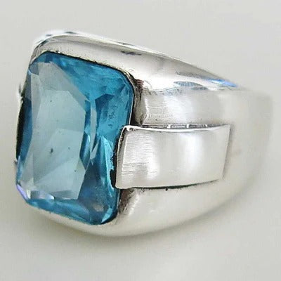Silver Shiny Aquamarine Stone Mens Man Ring Main image