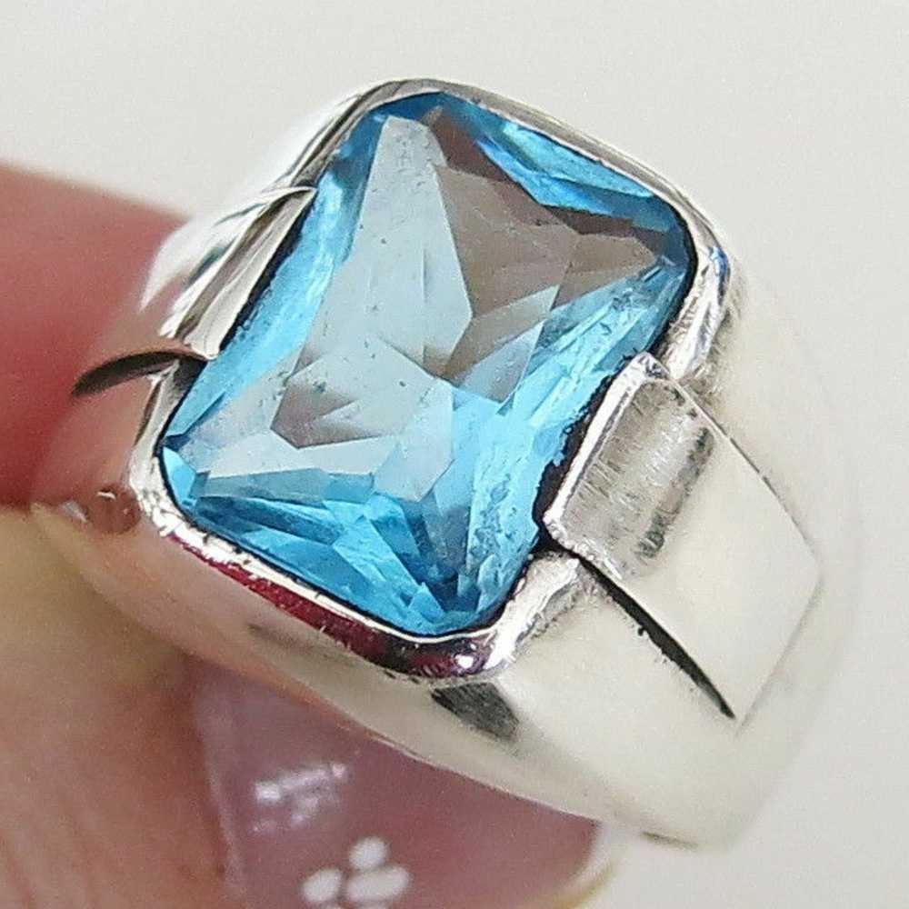 Silver Shiny Aquamarine Stone Mens Man Ring Secondary image