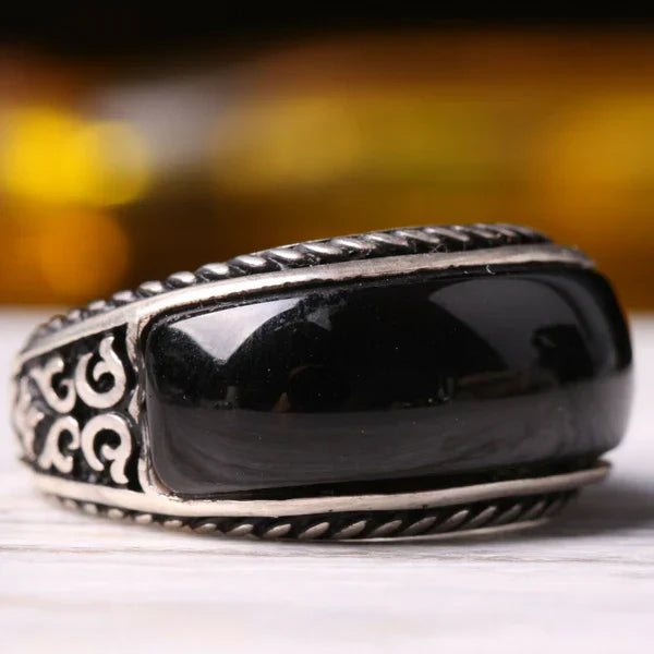 Silver Silver Luxury Onyx Stone Mens Ring Secondary image