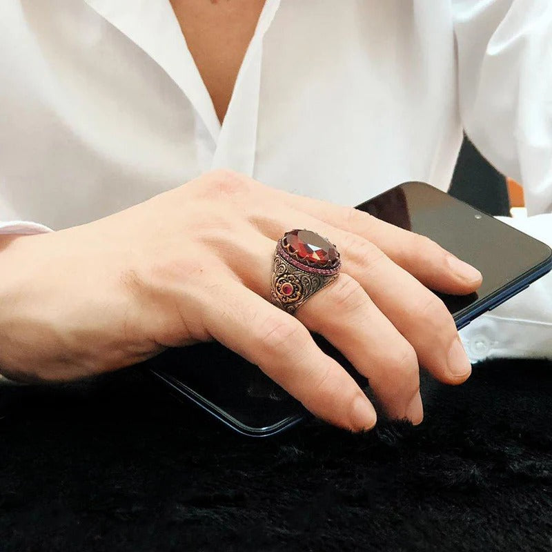 Silver Small Ruby Mens Ring Secondary image