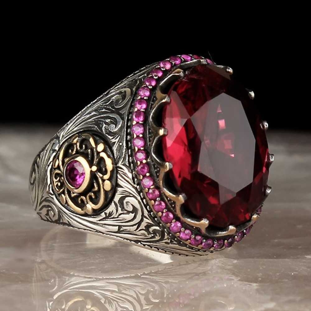 Silver Small Ruby Mens Ring Main image