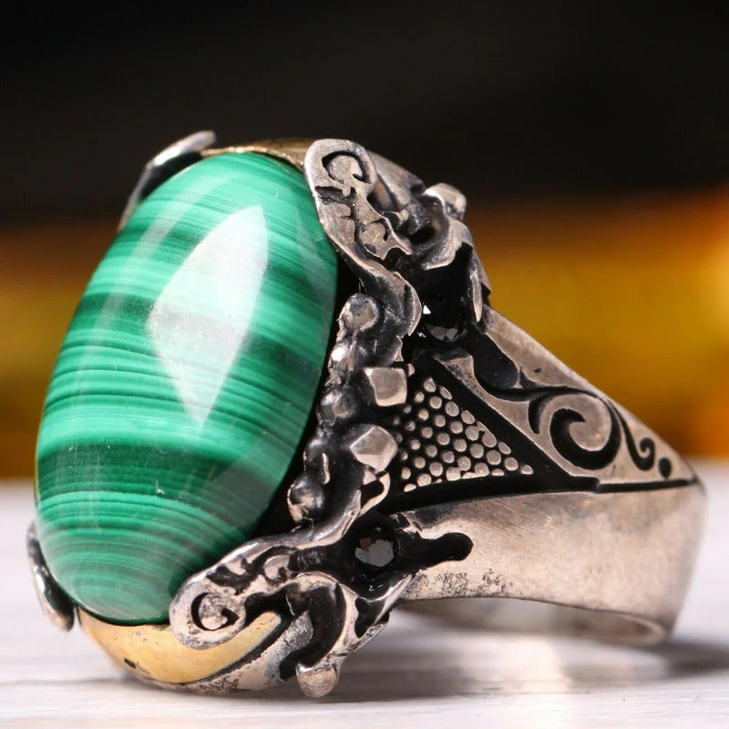 Silver Sword Model Malachite Stone Mens Ring Secondary image