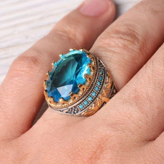 Silver Tourmaline and Turquoise Multi Stone Mens Ring Secondary image