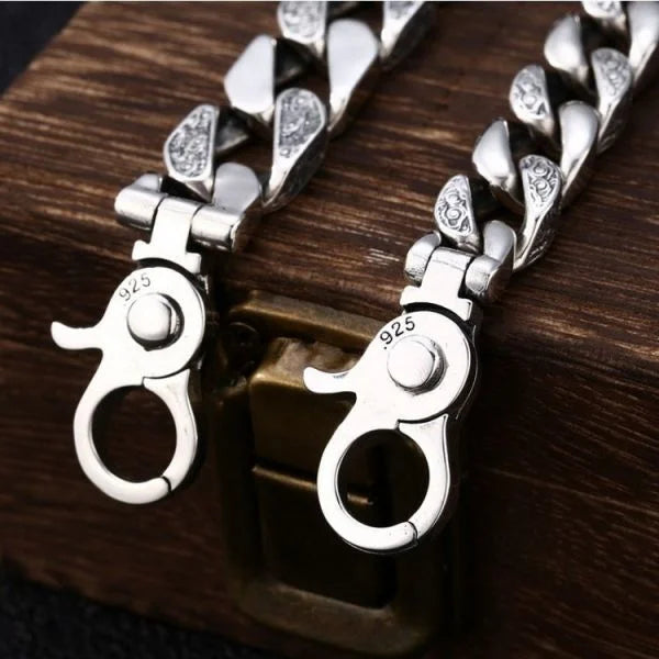 Sterling Silver Rotatable Buddhist Mantra Vajra Curb Chain Bracelet Secondary image