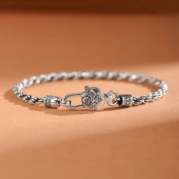 Sterling Silver Fortune Cross Vajra Pestle Hemp Rope Braid Bracelet Main image