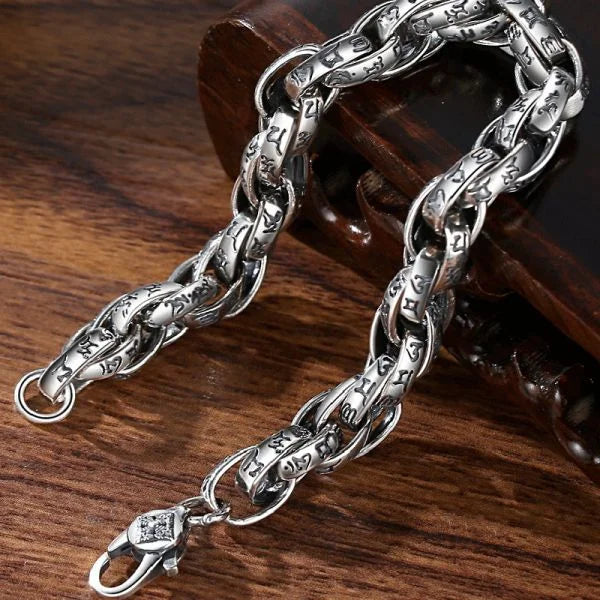 Sterling Silver Buddhist Mantra Vajra Pestle Byzantine Chain Bracelet Main image