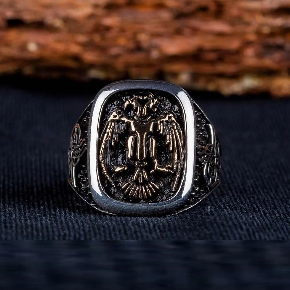 Double Headed Eagle Rectangle Ring With Tughra Sides Secondary image