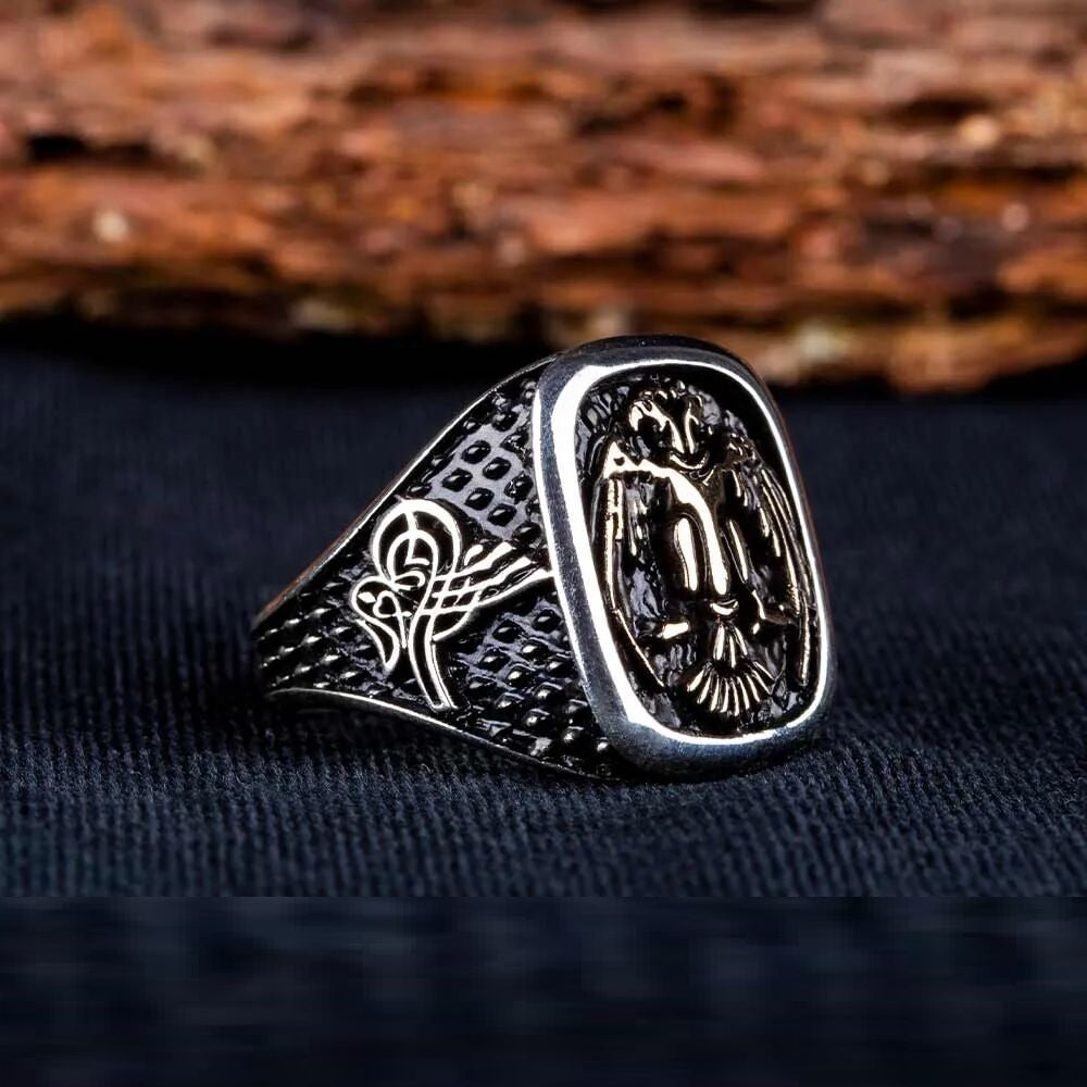 Double Headed Eagle Rectangle Ring With Tughra Sides Main image