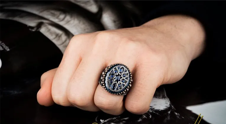 Blue Zircon Pieces Oxidized Silver Ring Secondary image