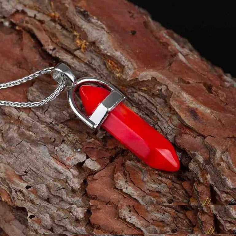 Red Coral Pen Shape Gemstone Women Pendant Secondary image
