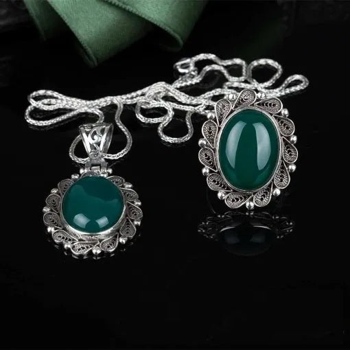 Green Aqeeq Filigree Silver Women Set Main image