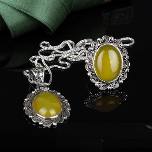 Yellow Aqeeq Filigree Silver Women Set Main image
