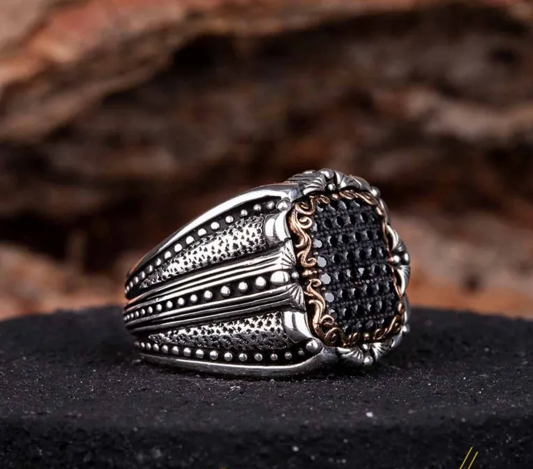Elegant Black Zircon Covered Silver Ring Main image