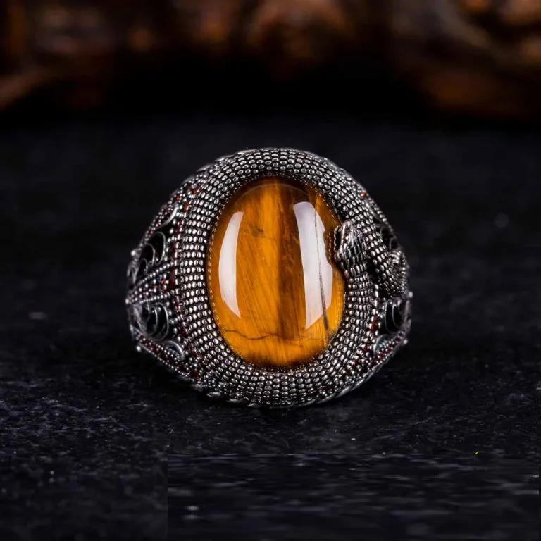 Brown Tiger Eye Zircon Detailed Ring With Snake Figure Secondary image